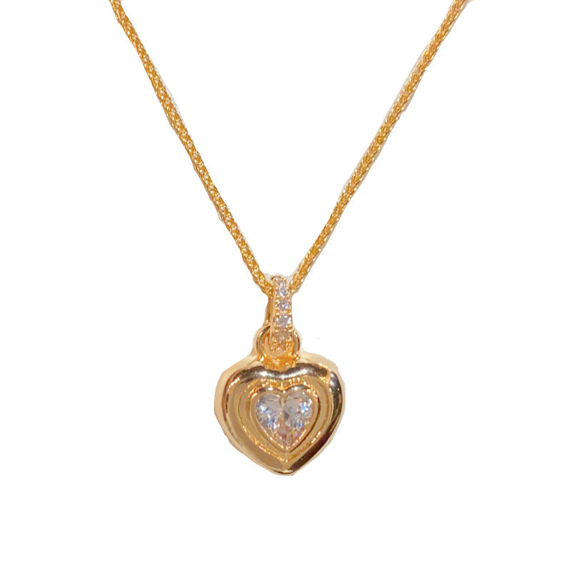 Heart Shape Necklace For Women In Simple Style, Copper Pendant With Real Gold Plated And Zircon Inlay