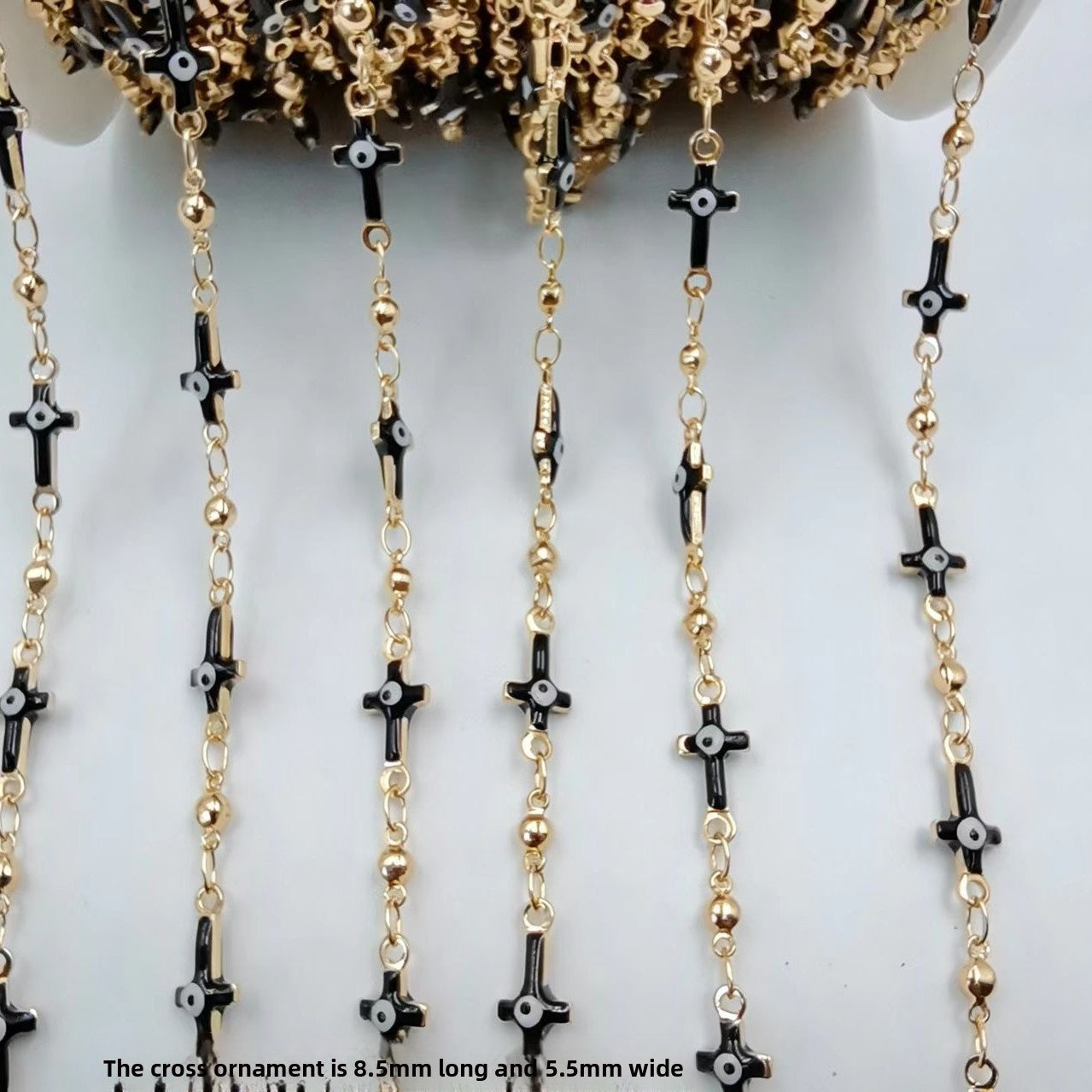 Gold Enamel Cross Copper Chain Featuring Handmade Chain Style For Jewelry Accessories