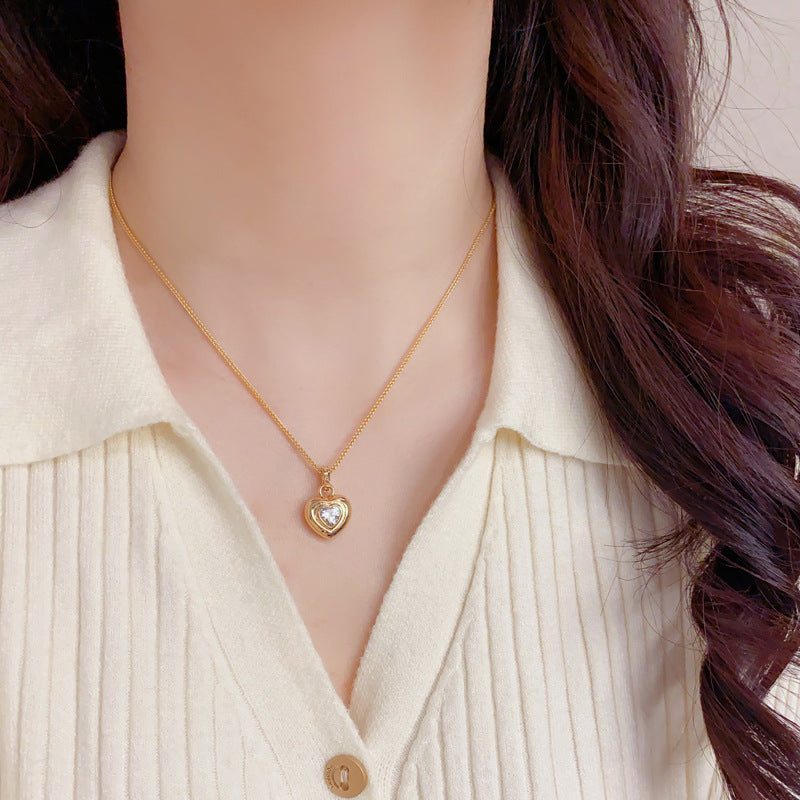 Heart Shape Necklace For Women In Simple Style, Copper Pendant With Real Gold Plated And Zircon Inlay