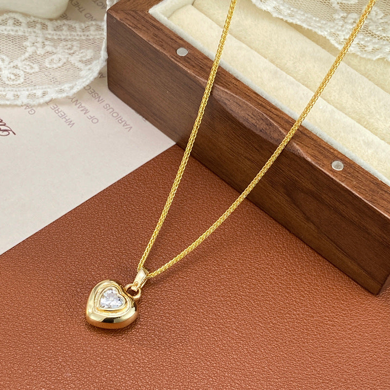 Heart Shape Necklace For Women In Simple Style, Copper Pendant With Real Gold Plated And Zircon Inlay