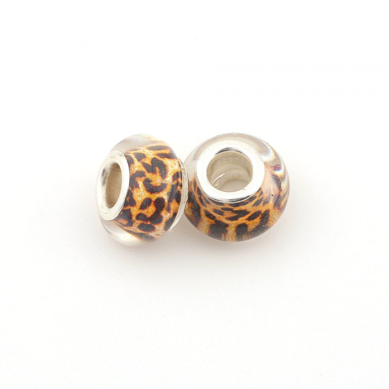 Leopard Print Resin Beads With Hole Size 5~5.9mm Featuring Spray Paint Technique For Jewelry Making Accessories