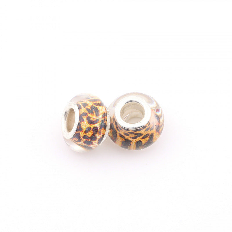 Leopard Print Resin Beads With Hole Size 5~5.9mm Featuring Spray Paint Technique For Jewelry Making Accessories