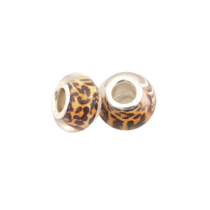 Leopard Print Resin Beads With Hole Size 5~5.9mm Featuring Spray Paint Technique For Jewelry Making Accessories