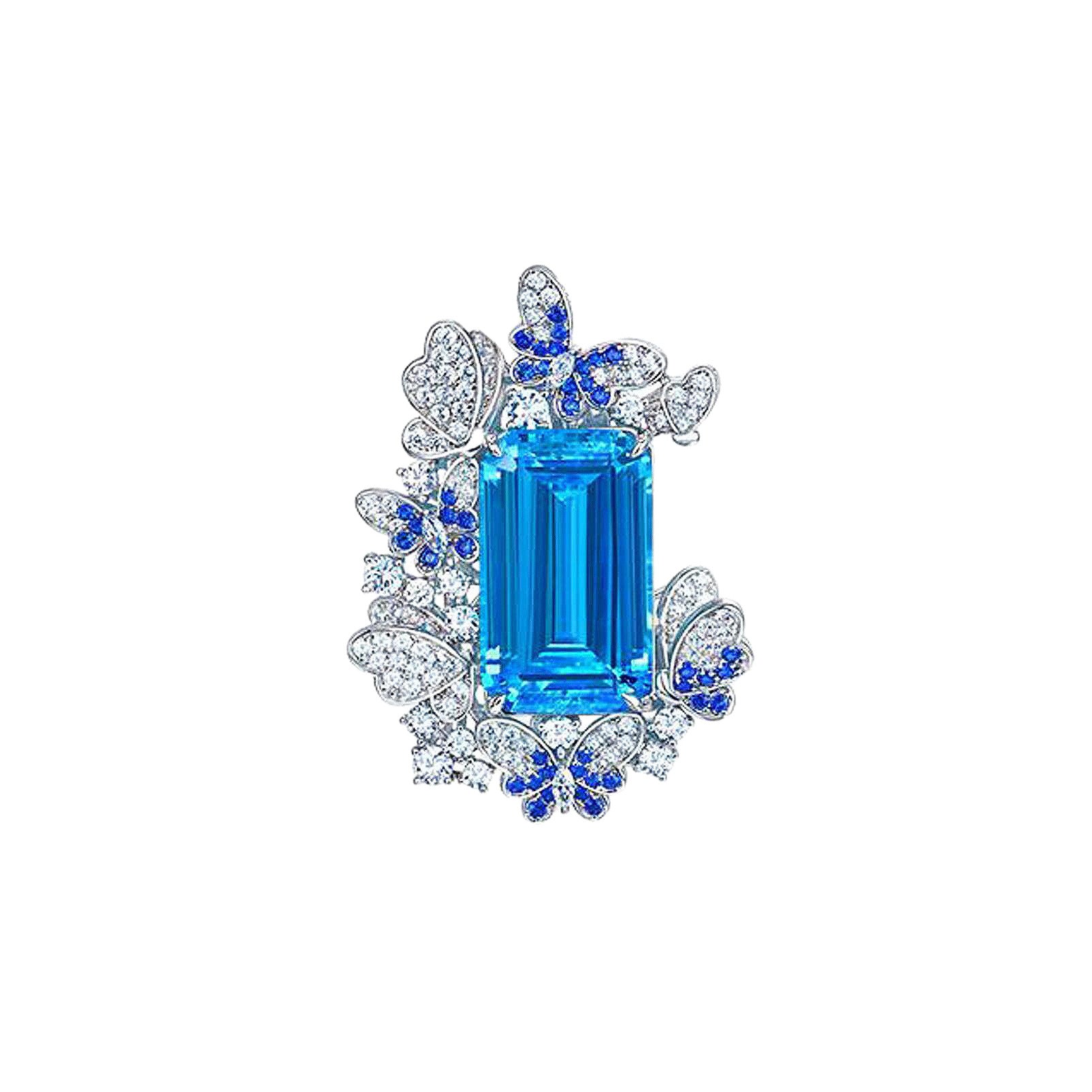 Butterfly Pendant In Natural Stone With Zircon Inlay, Light Blue, Perfect For Banquet Wear