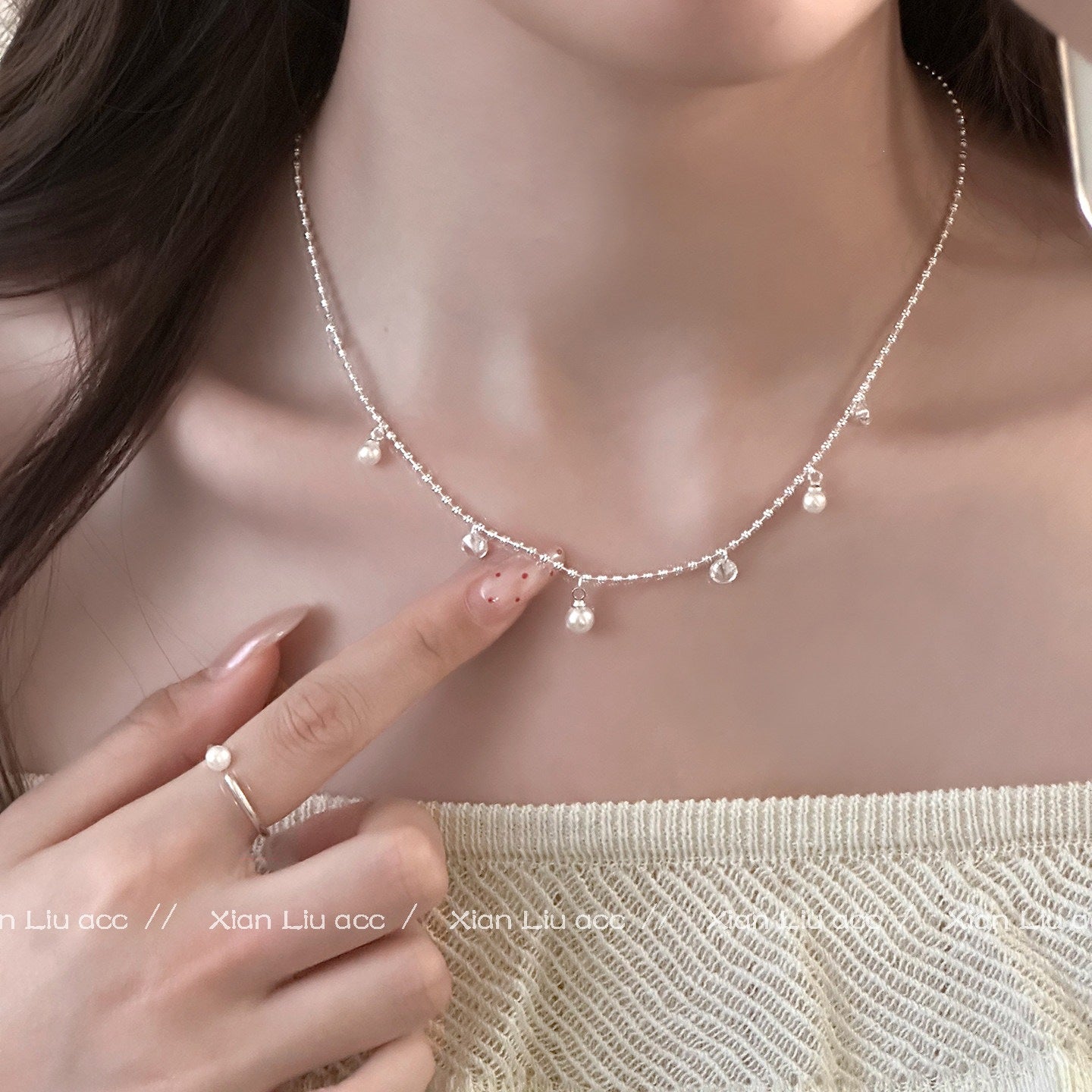 Heart Shape Necklace With Copper Woven Chain And Imitation Pearl Pendant For Adults Featuring Zircon Inlay