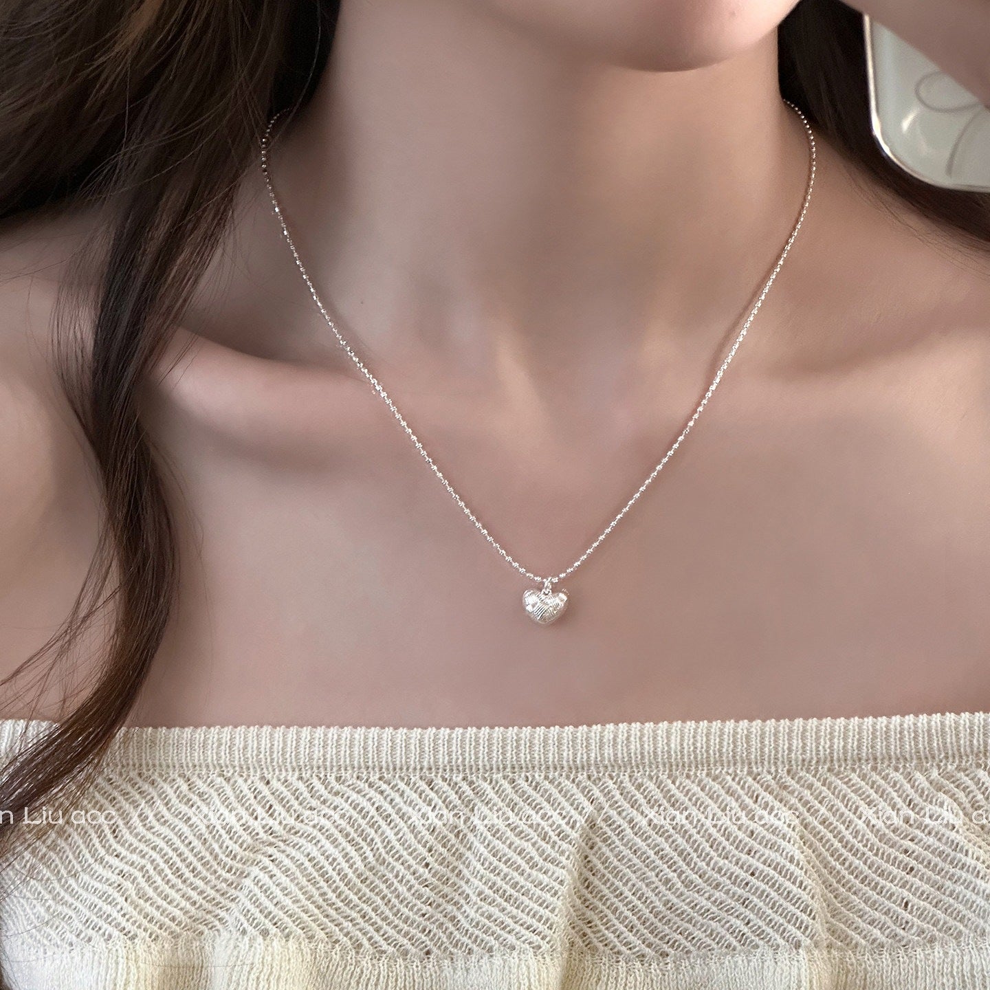 Heart Shape Necklace With Copper Woven Chain And Imitation Pearl Pendant For Adults Featuring Zircon Inlay