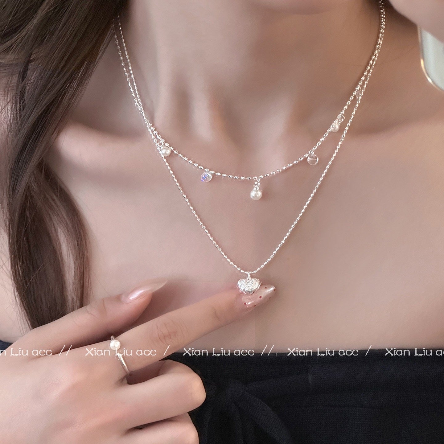 Heart Shape Necklace With Copper Woven Chain And Imitation Pearl Pendant For Adults Featuring Zircon Inlay
