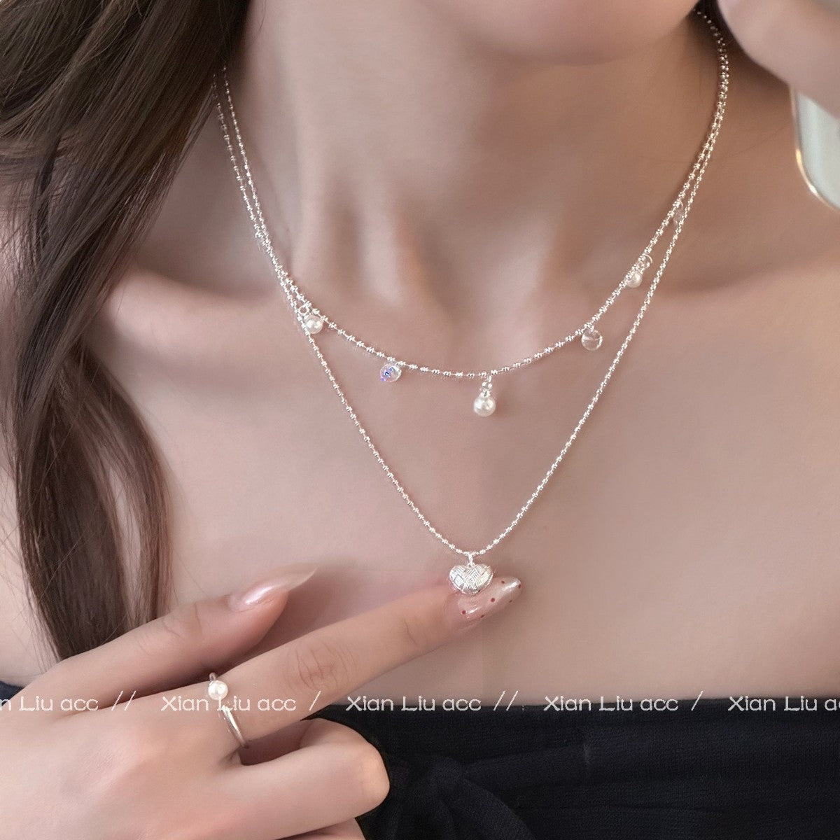 Heart Shape Necklace With Copper Woven Chain And Imitation Pearl Pendant For Adults Featuring Zircon Inlay