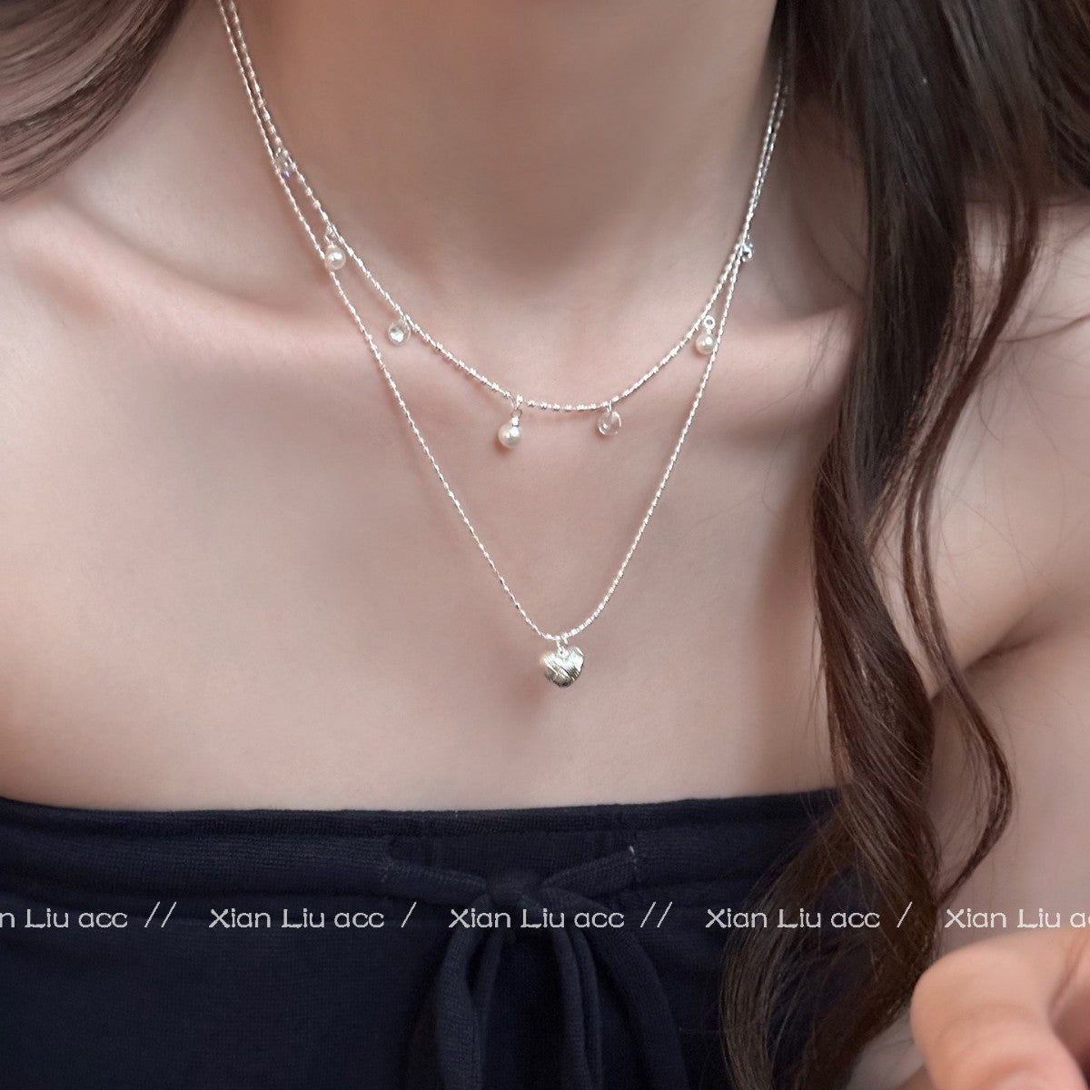 Heart Shape Necklace With Copper Woven Chain And Imitation Pearl Pendant For Adults Featuring Zircon Inlay