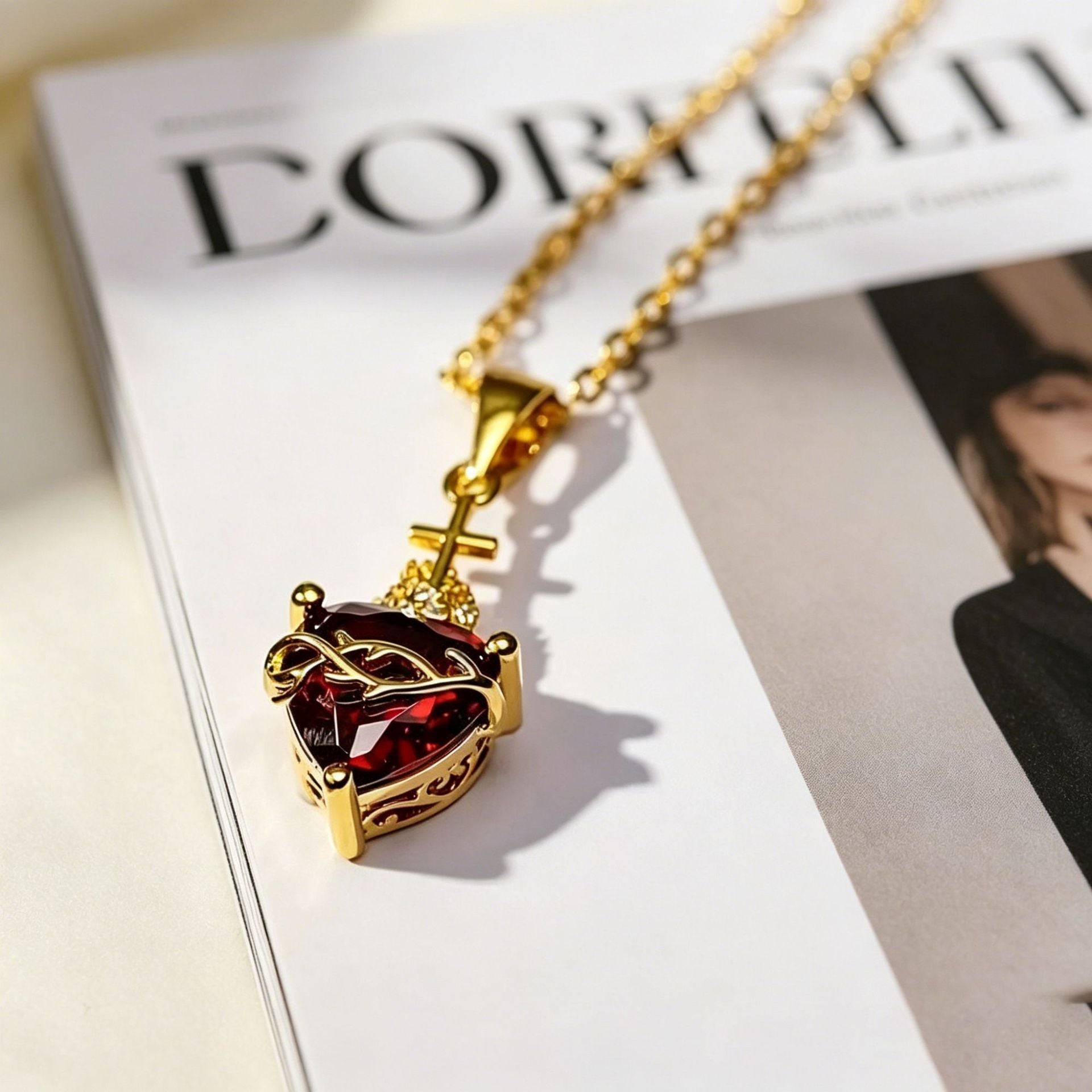 Heart Shape Pendant Necklace For Women In Copper With Zircon Inlay And Electroplated Gold Plating, Featuring A Cable Chain