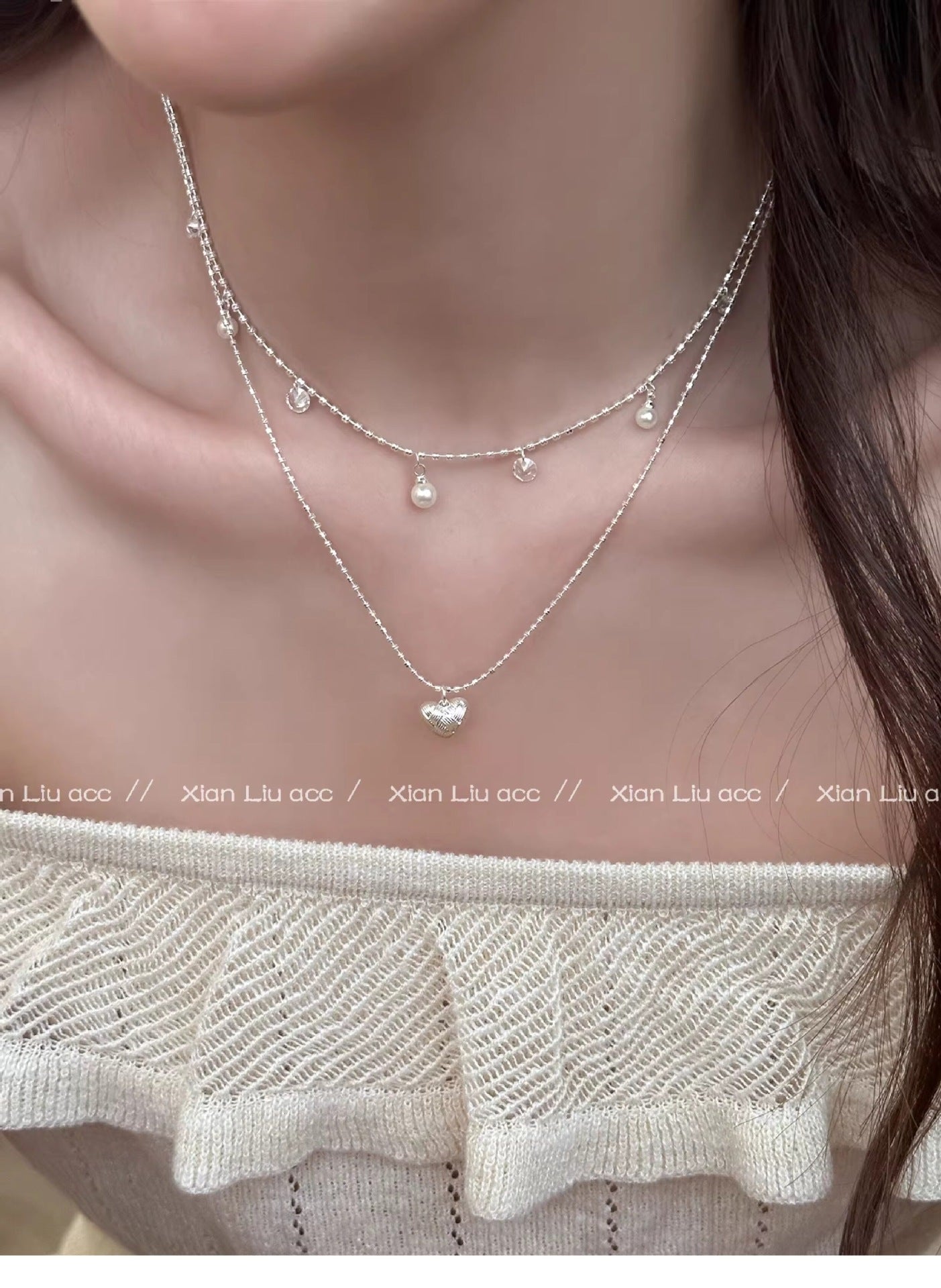Heart Shape Necklace With Copper Woven Chain And Imitation Pearl Pendant For Adults Featuring Zircon Inlay