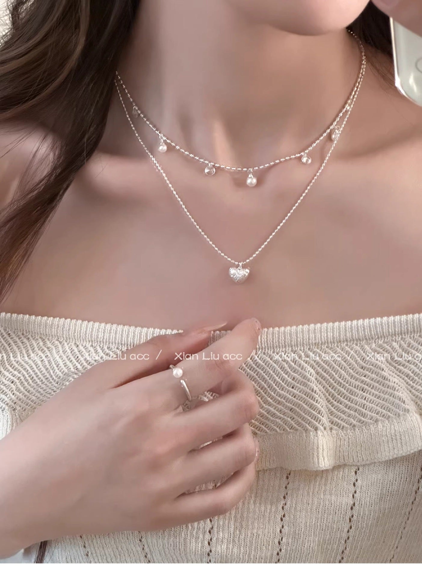 Heart Shape Necklace With Copper Woven Chain And Imitation Pearl Pendant For Adults Featuring Zircon Inlay