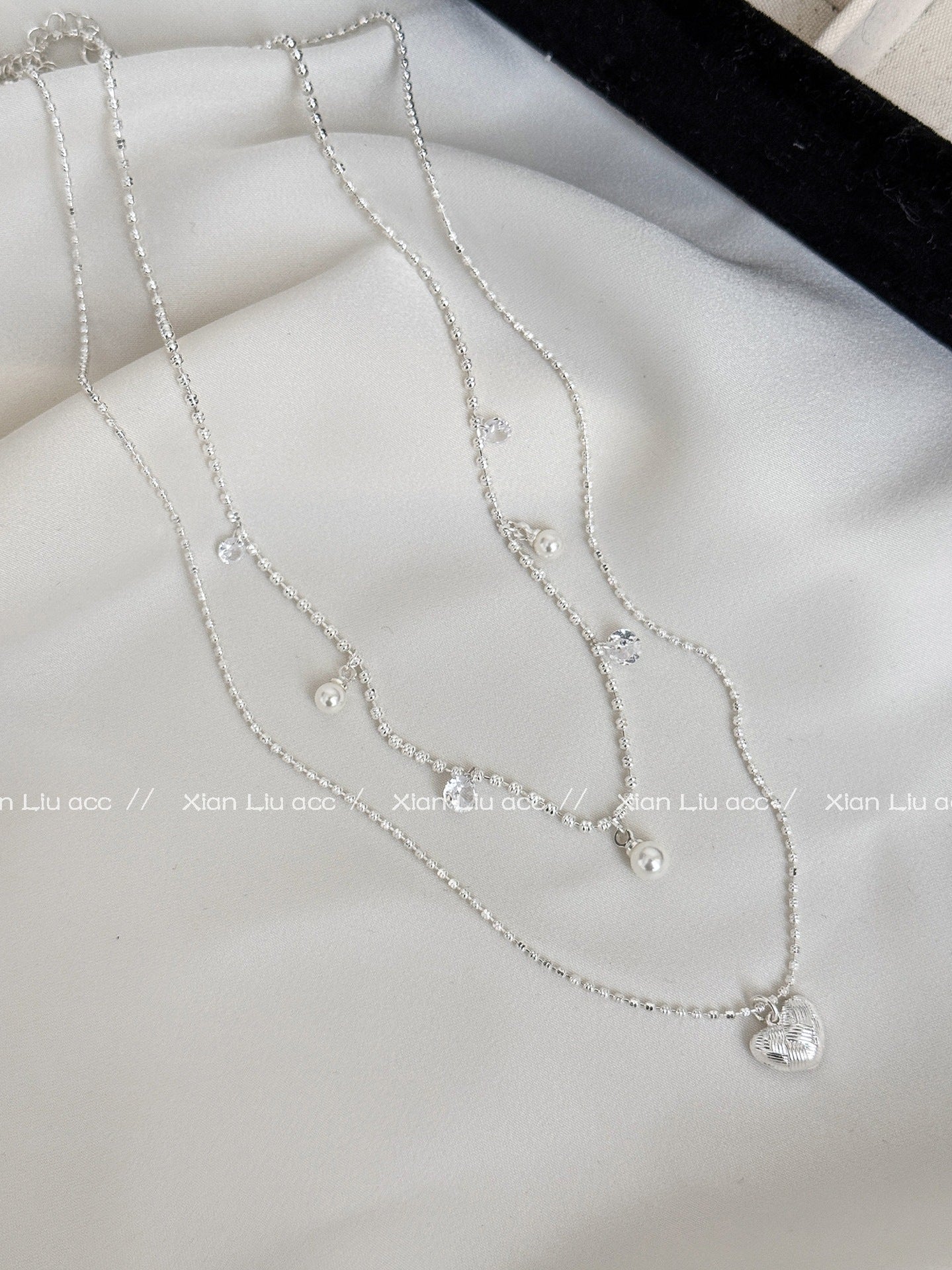 Heart Shape Necklace With Copper Woven Chain And Imitation Pearl Pendant For Adults Featuring Zircon Inlay