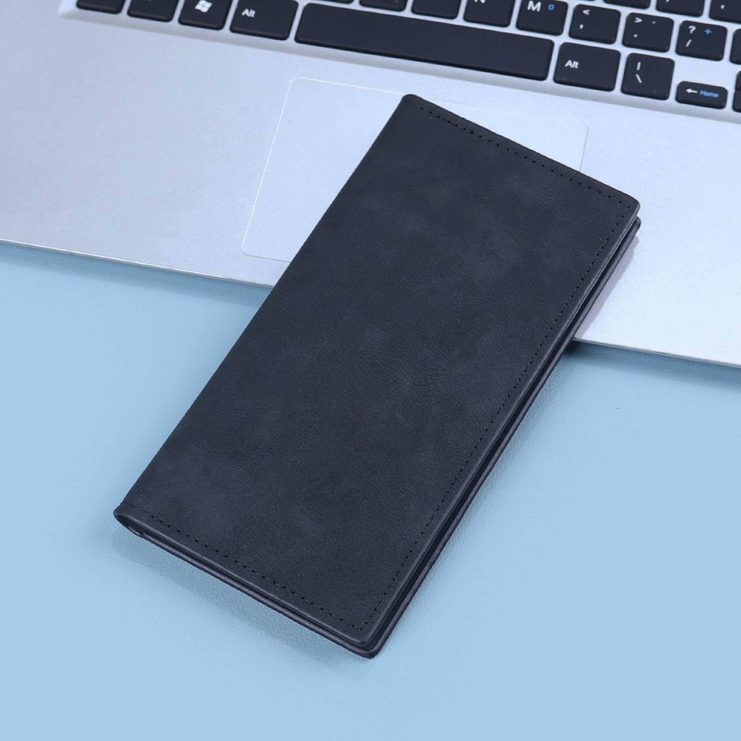 Men's Solid Color Long Wallets Made Of PUR Featuring Sewing Thread, Lightweight Design For Summer Use