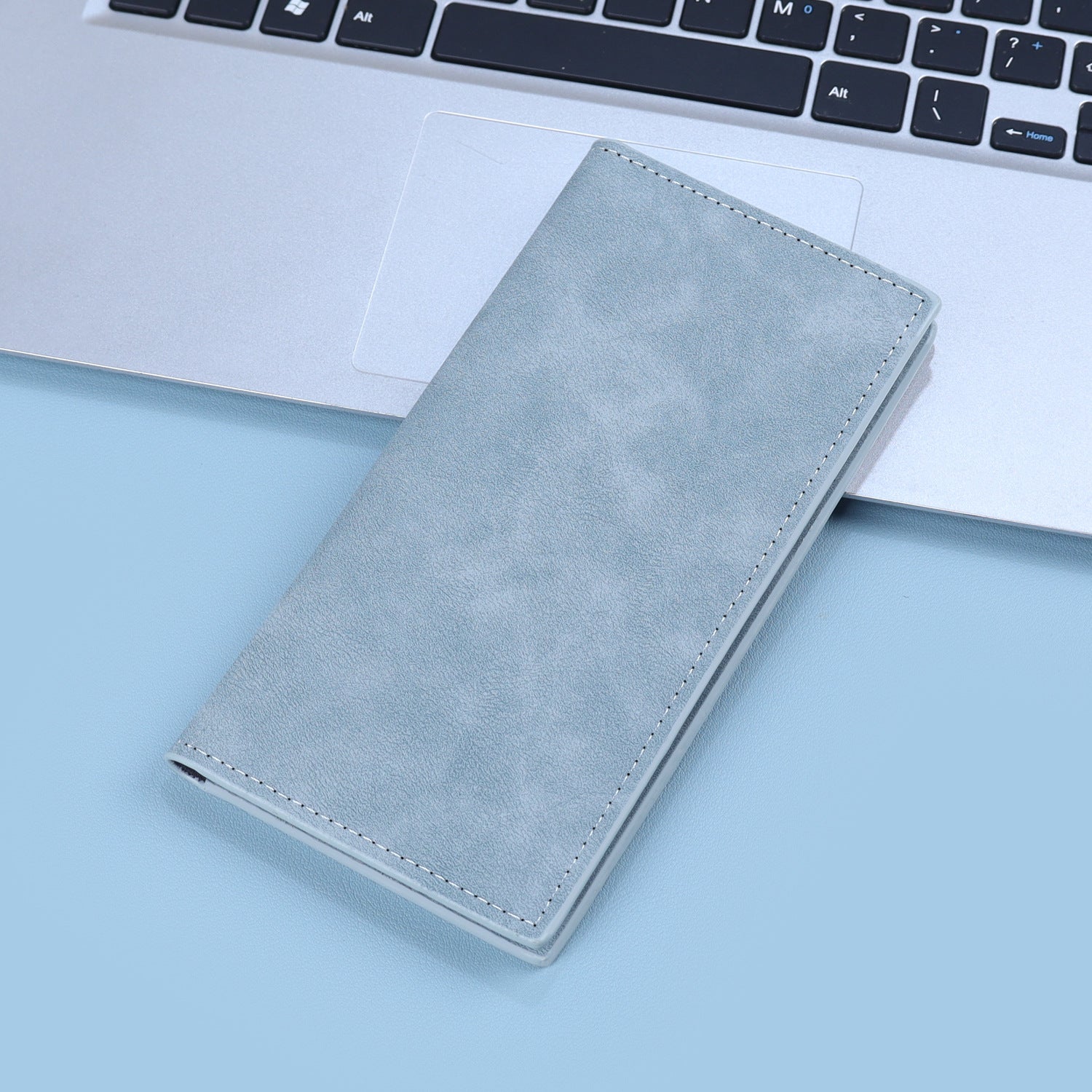 Men's Solid Color Long Wallets Made Of PUR Featuring Sewing Thread, Lightweight Design For Summer Use