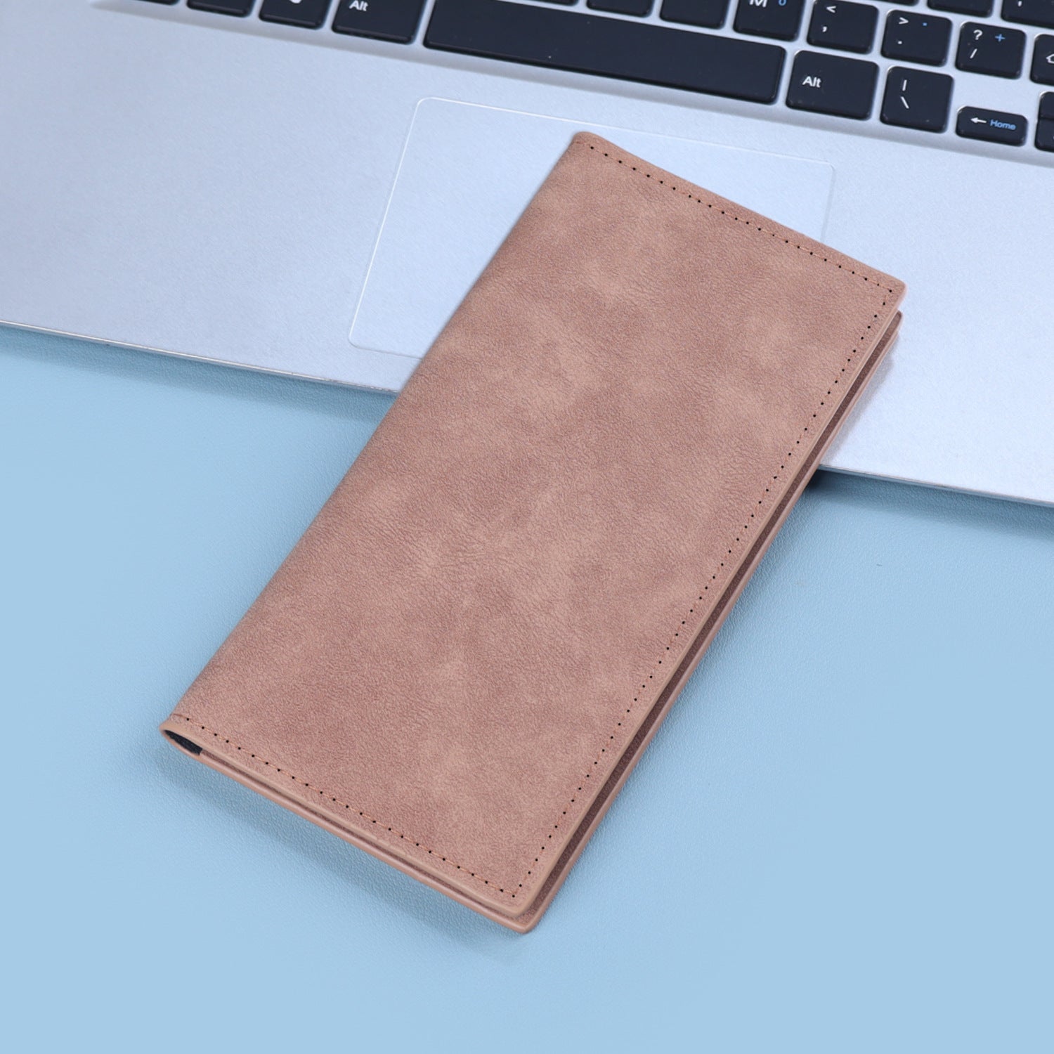 Men's Solid Color Long Wallets Made Of PUR Featuring Sewing Thread, Lightweight Design For Summer Use