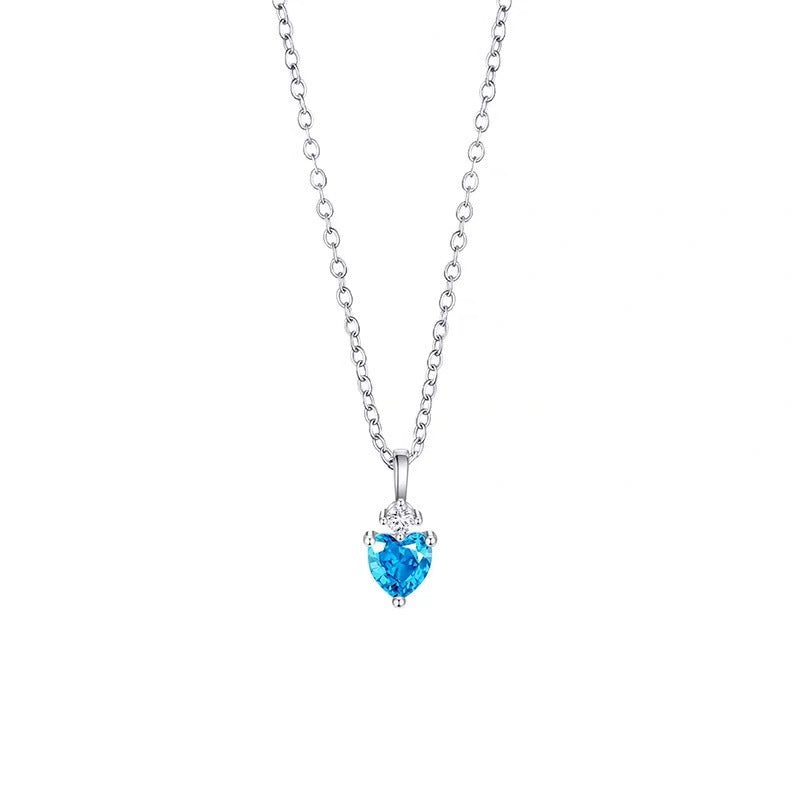 Sweet Heart Shape Necklace For Women With Copper Chain Featuring Blue Zircon Inlay