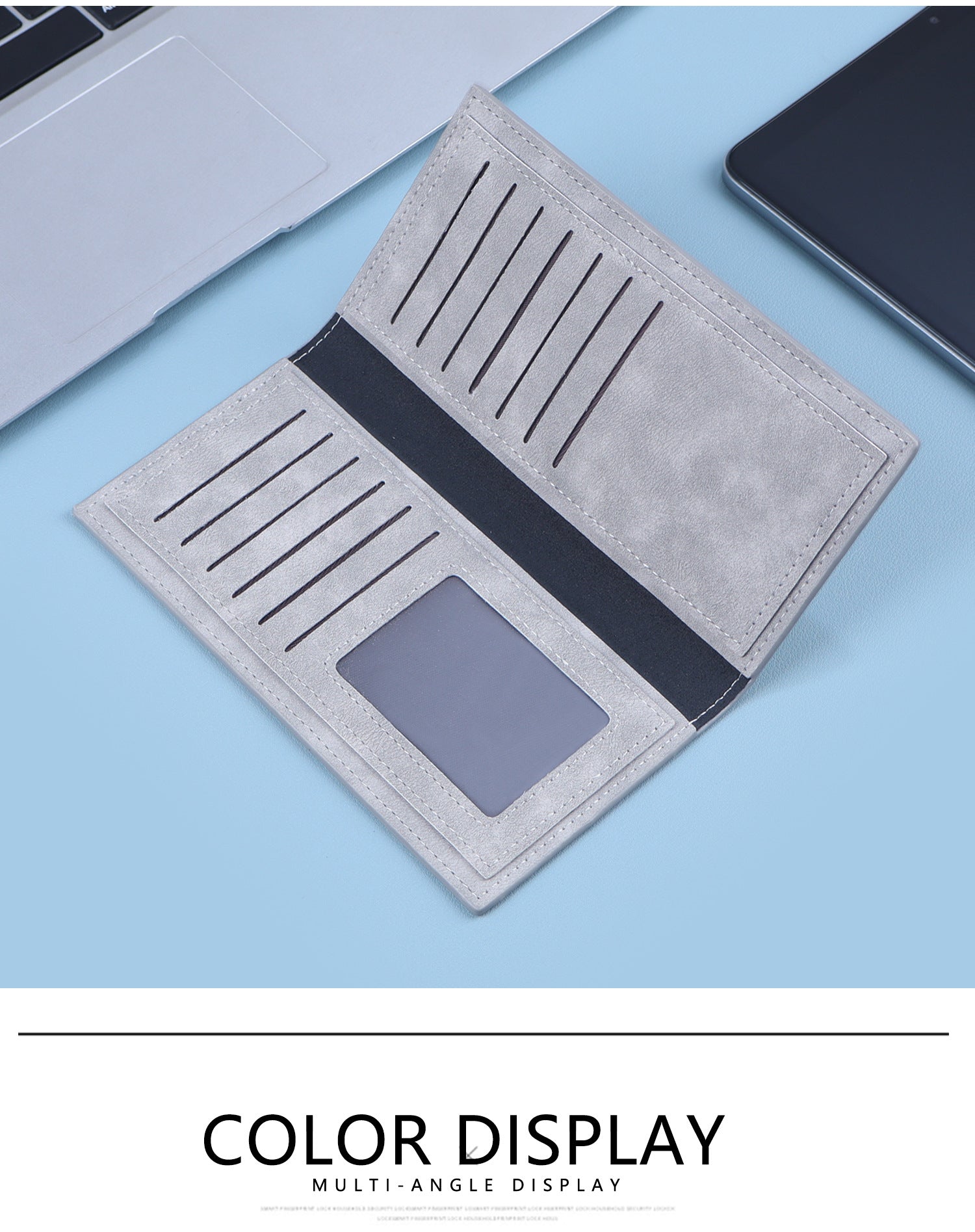 Men's Solid Color Long Wallets Made Of PUR Featuring Sewing Thread, Lightweight Design For Summer Use
