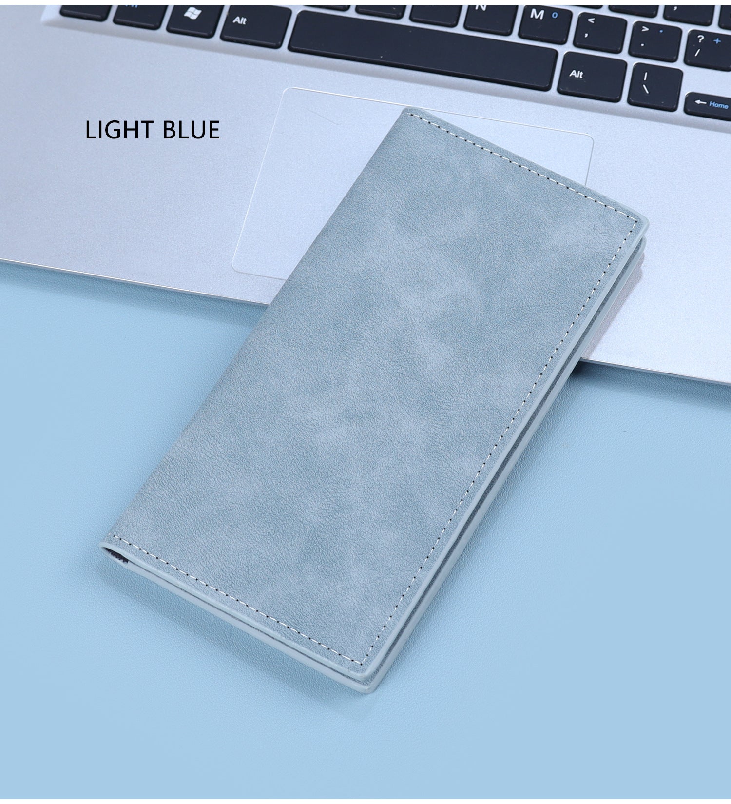 Men's Solid Color Long Wallets Made Of PUR Featuring Sewing Thread, Lightweight Design For Summer Use