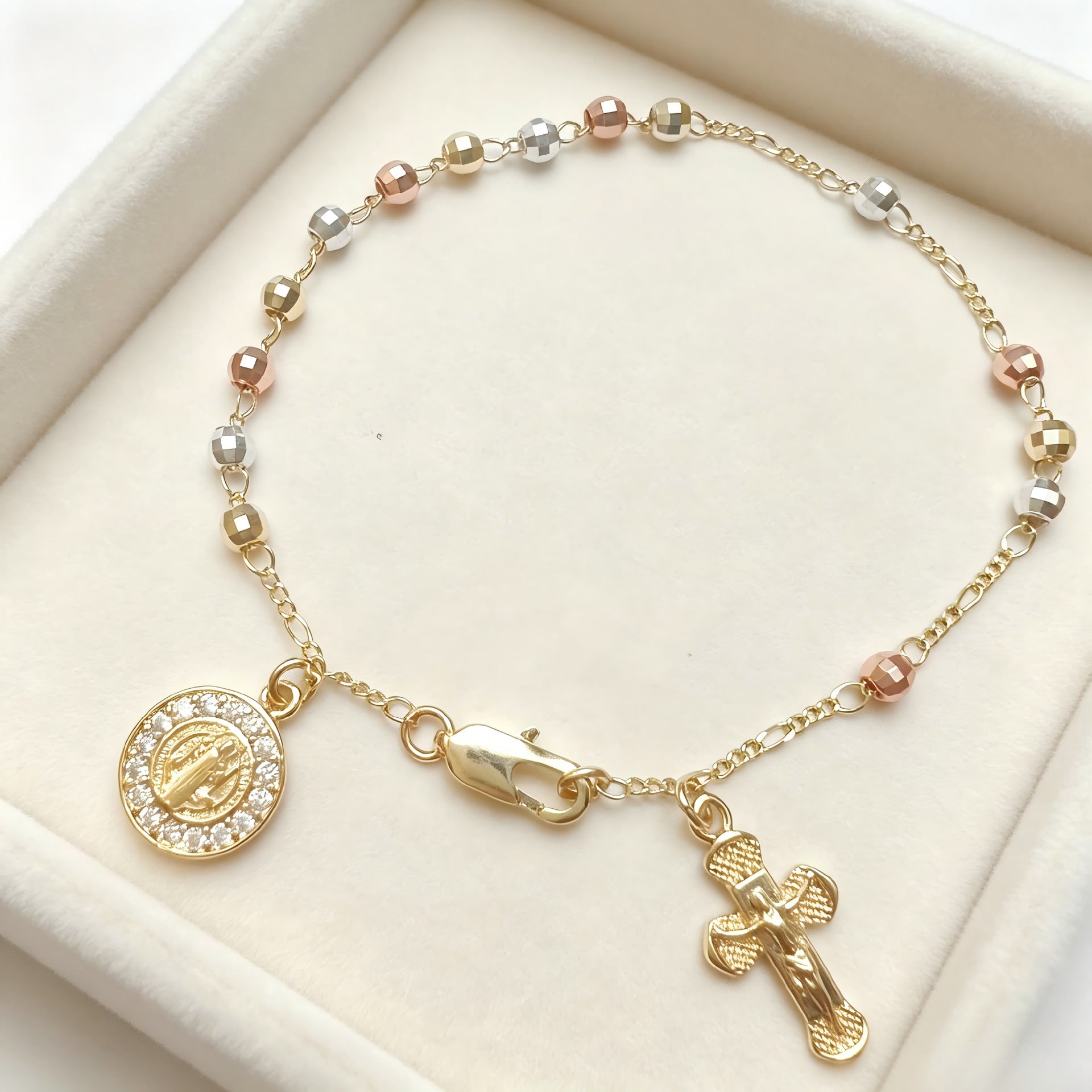 Elegant Cross Beaded Bracelet For Women In Electroplated Copper Featuring Fine Craftsmanship