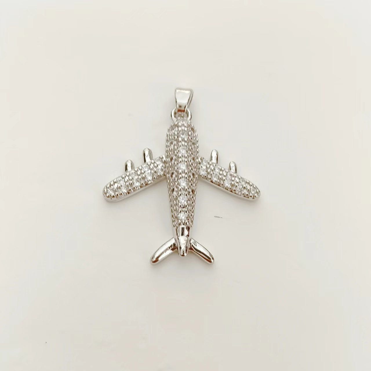Airplane Pendant Made Of Brass With 18K Real Gold Plating Featuring Zircon Inlay