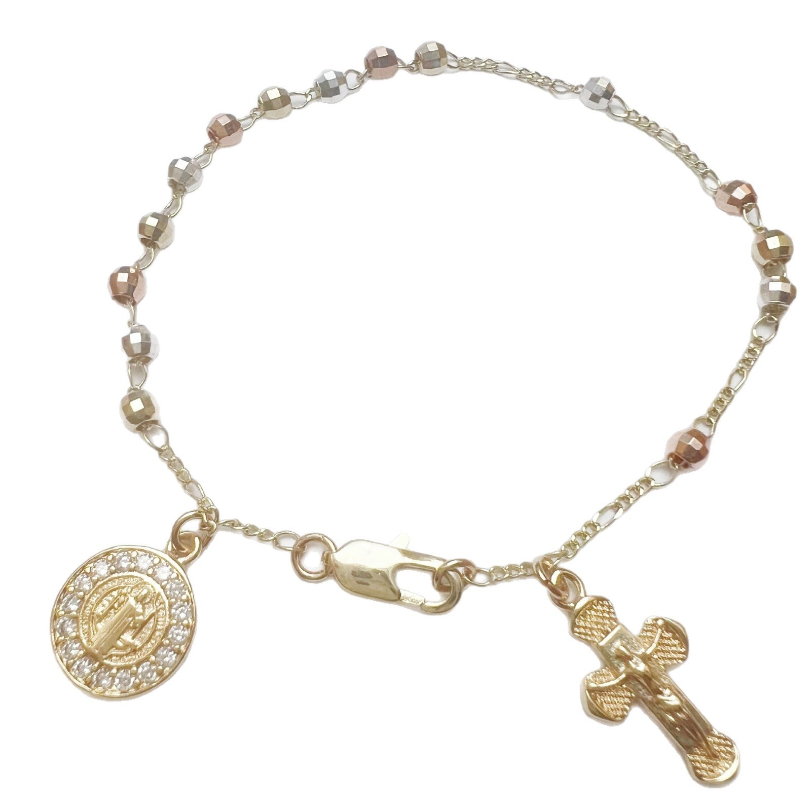 Elegant Cross Beaded Bracelet For Women In Electroplated Copper Featuring Fine Craftsmanship