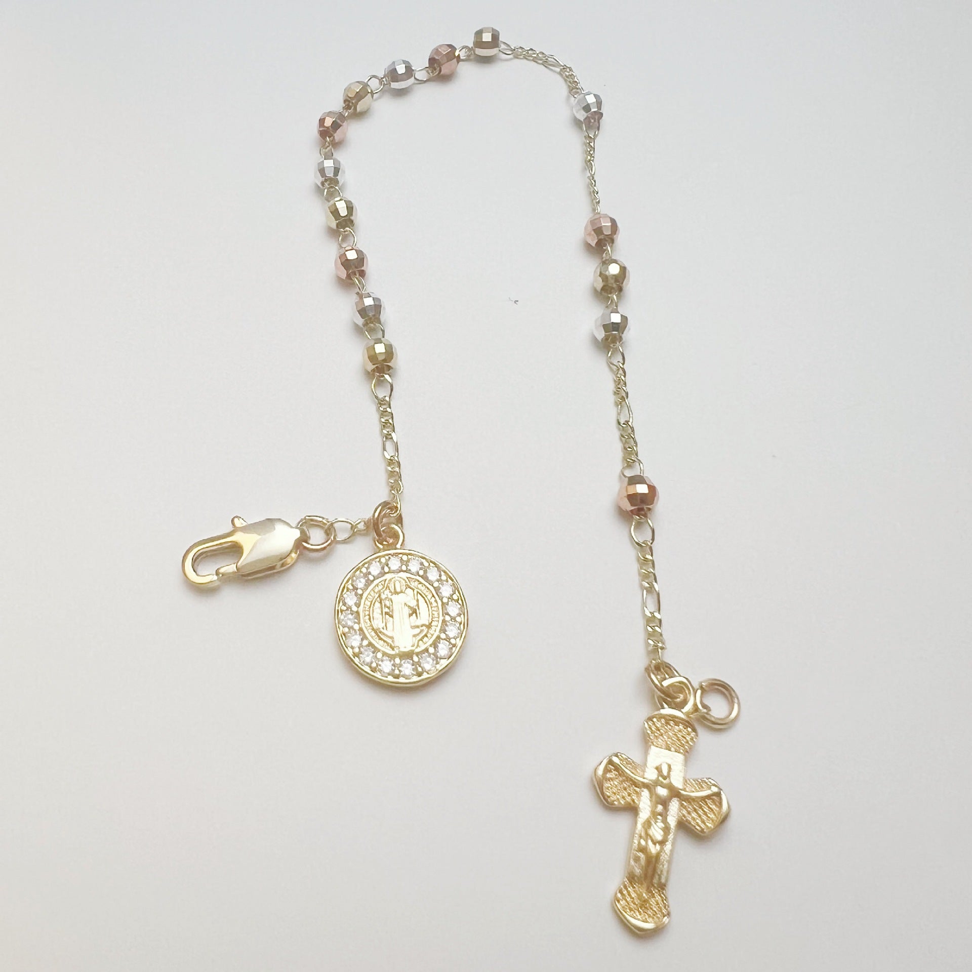 Elegant Cross Beaded Bracelet For Women In Electroplated Copper Featuring Fine Craftsmanship