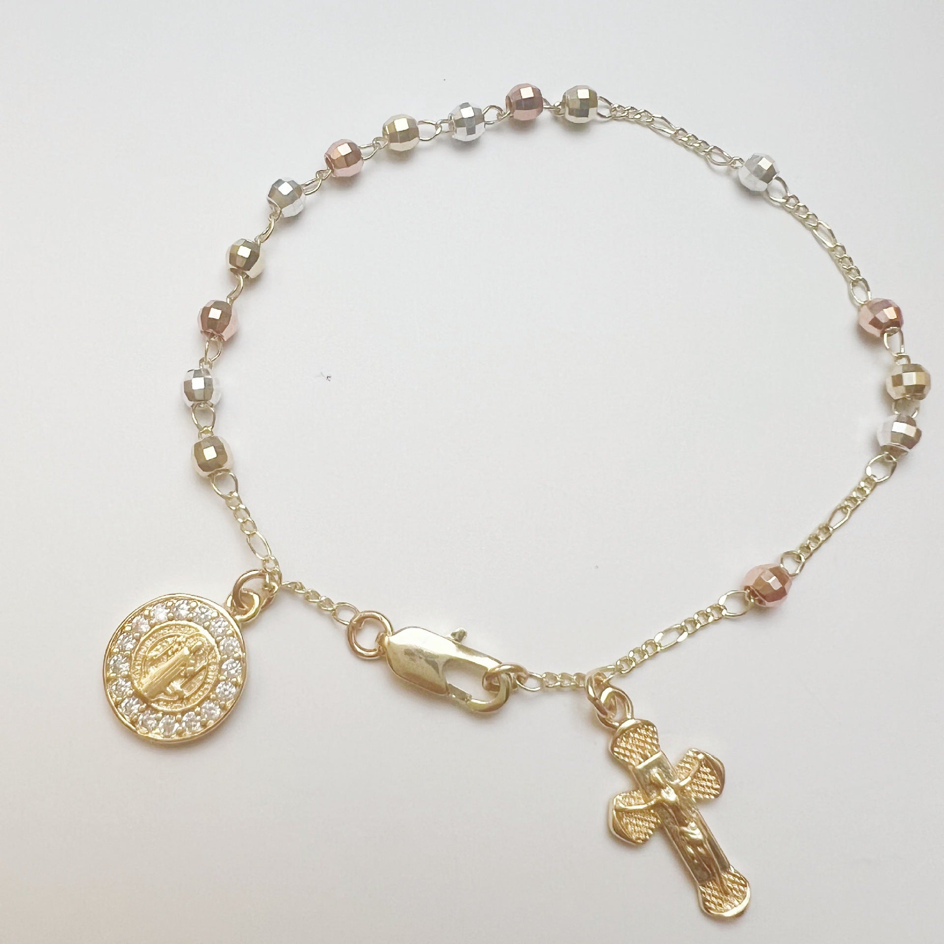Elegant Cross Beaded Bracelet For Women In Electroplated Copper Featuring Fine Craftsmanship