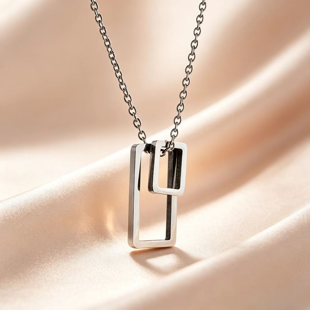 Geometric Couple Necklace With Titanium Steel Pendant And 304 Stainless Steel Box Chain, 1 Set