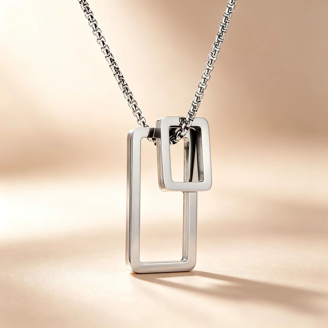Geometric Couple Necklace With Titanium Steel Pendant And 304 Stainless Steel Box Chain, 1 Set
