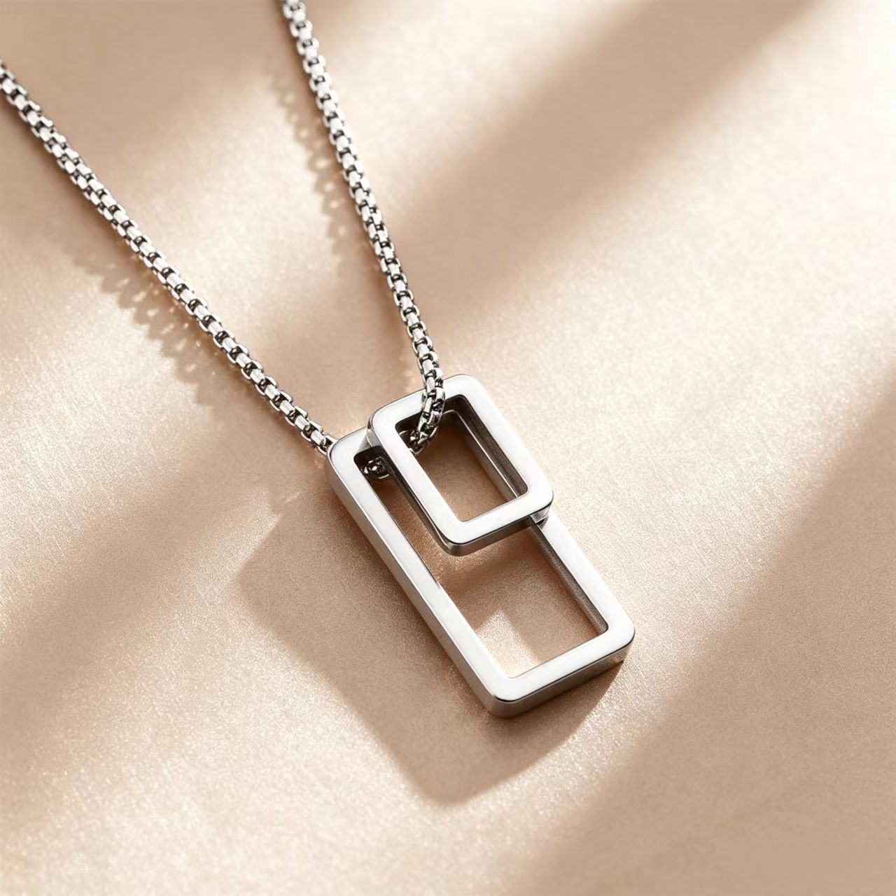 Geometric Couple Necklace With Titanium Steel Pendant And 304 Stainless Steel Box Chain, 1 Set