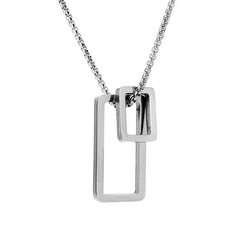 Geometric Couple Necklace With Titanium Steel Pendant And 304 Stainless Steel Box Chain, 1 Set
