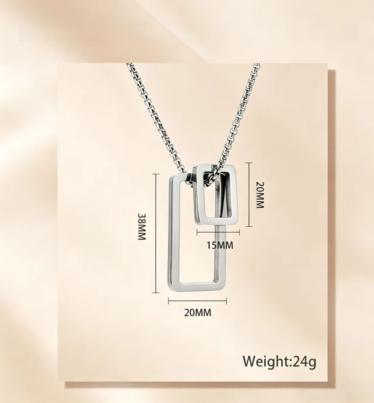 Geometric Couple Necklace With Titanium Steel Pendant And 304 Stainless Steel Box Chain, 1 Set