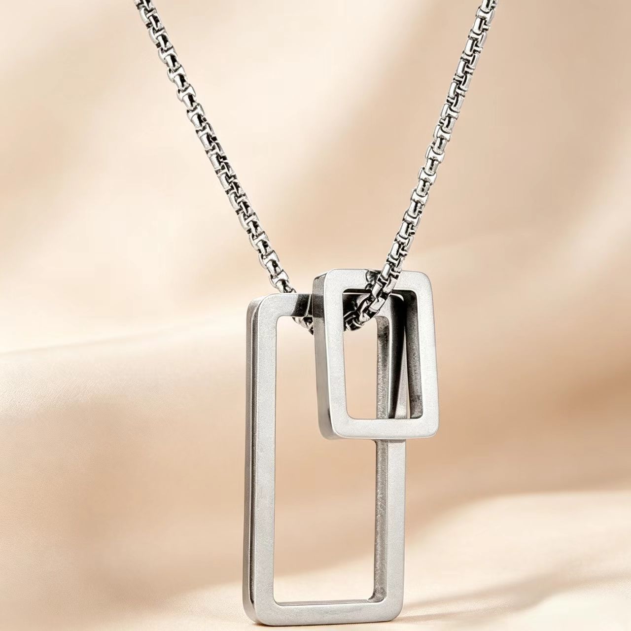 Geometric Couple Necklace With Titanium Steel Pendant And 304 Stainless Steel Box Chain, 1 Set
