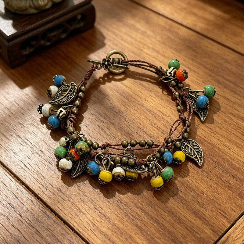 Ethnic Style Cherry Beading Ceramic Bracelet For Women In Colour