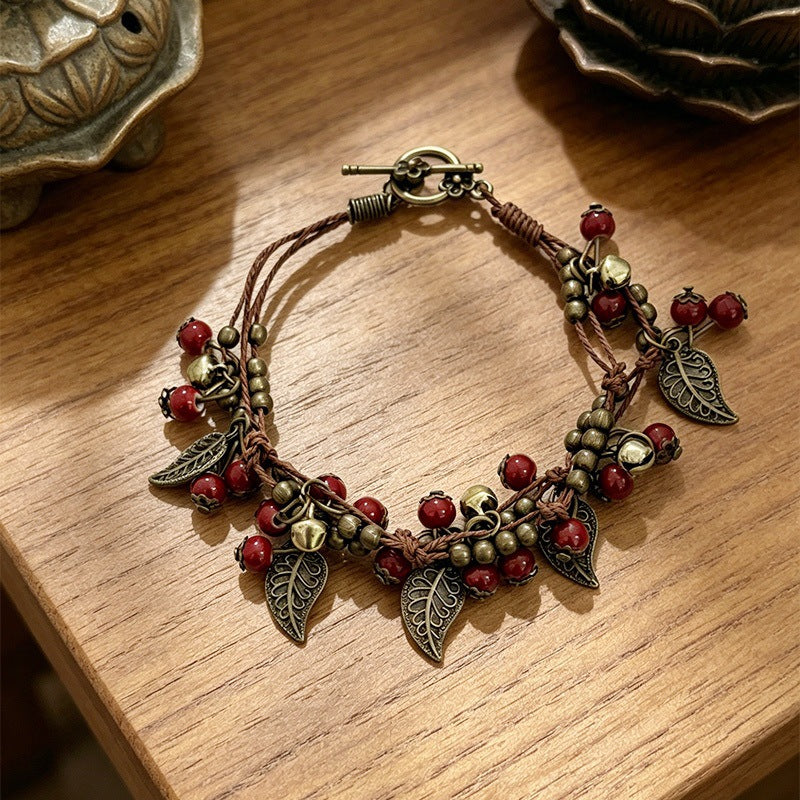 Ethnic Style Cherry Beading Ceramic Bracelet For Women In Colour