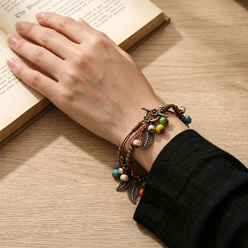 Ethnic Style Cherry Beading Ceramic Bracelet For Women In Colour