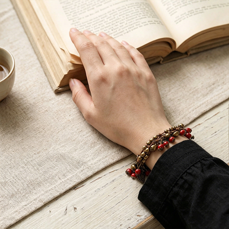 Ethnic Style Cherry Beading Ceramic Bracelet For Women In Colour