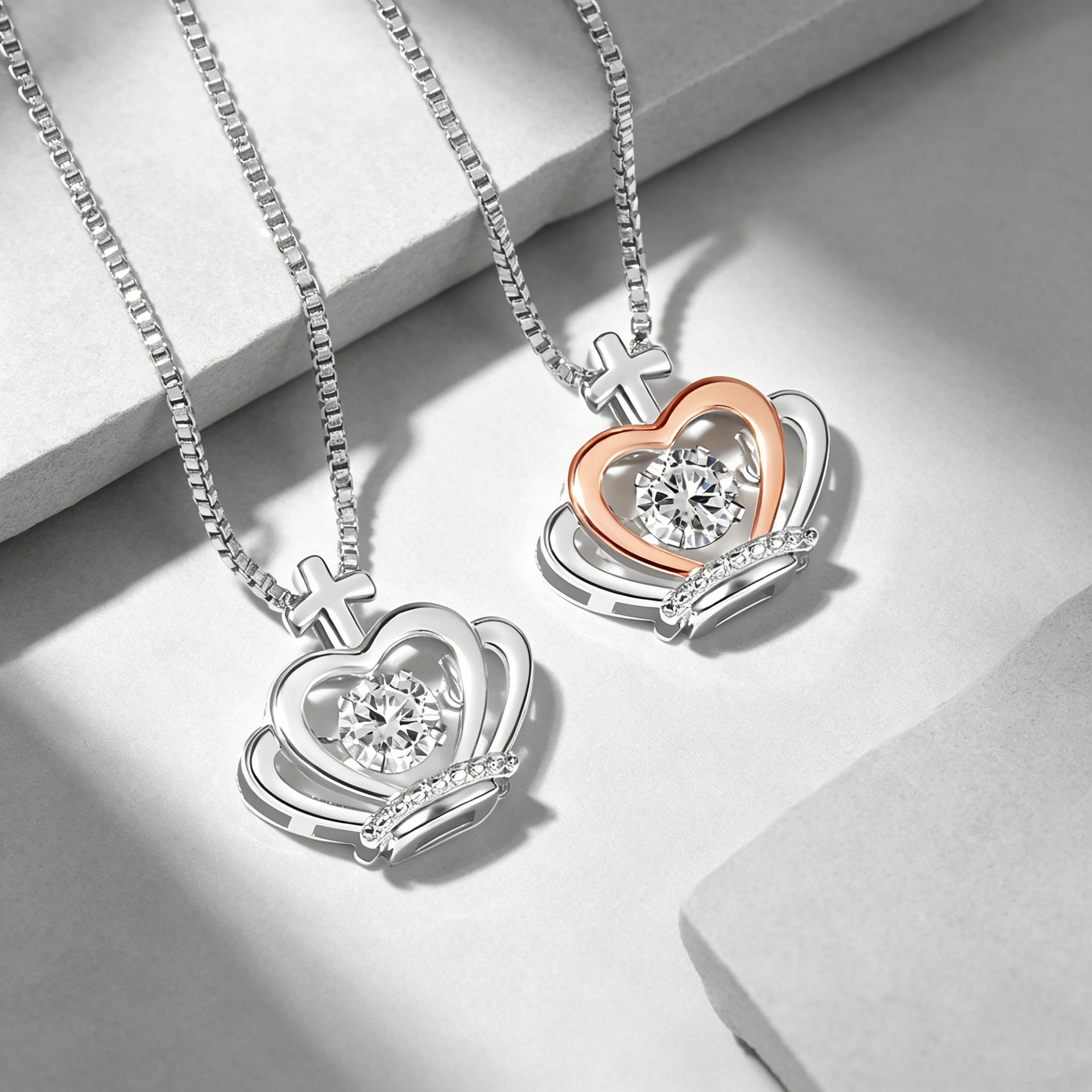 Heart Shape Necklace For Women In Simple Style, Copper Pendant With Zircon Inlay On A Box Chain