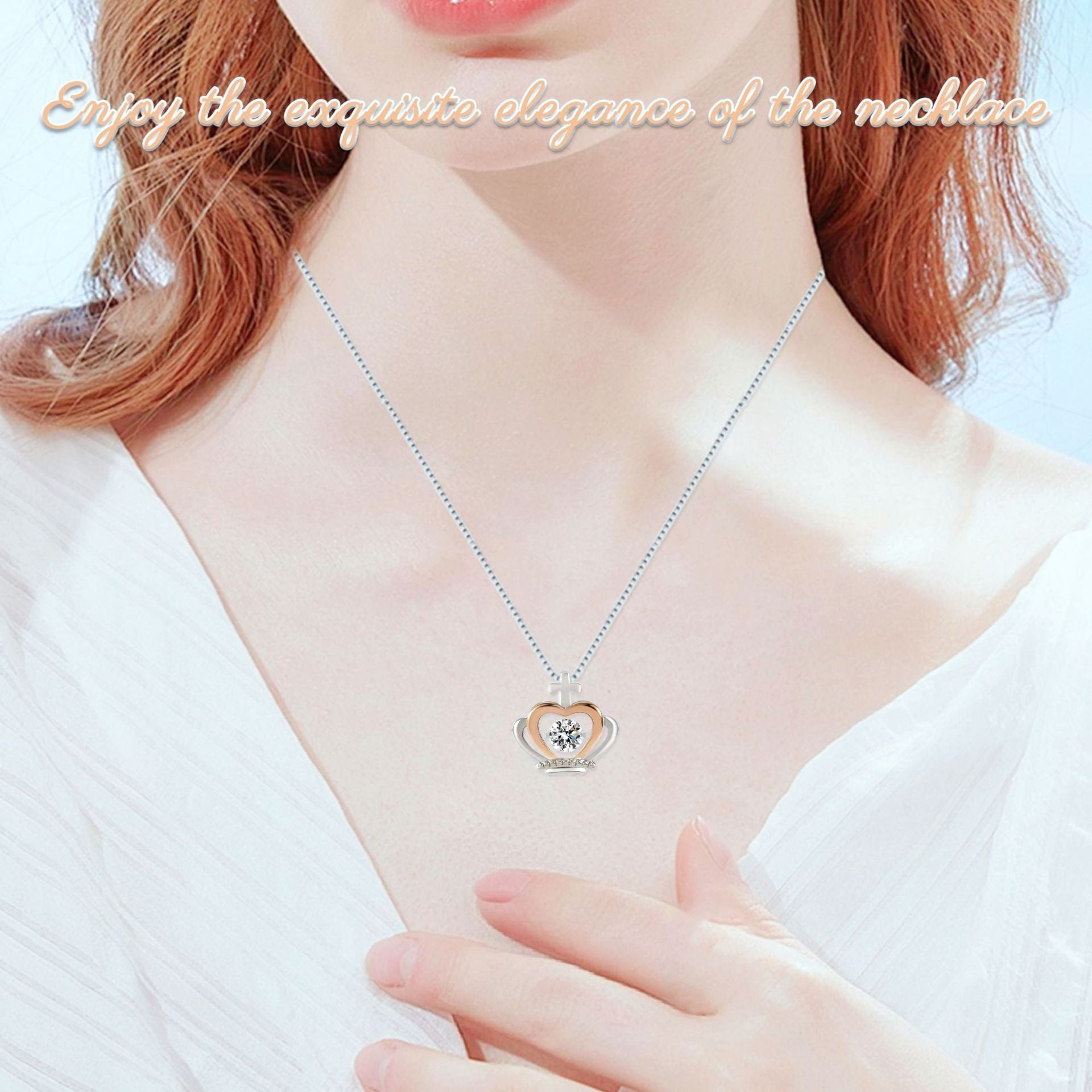 Heart Shape Necklace For Women In Simple Style, Copper Pendant With Zircon Inlay On A Box Chain