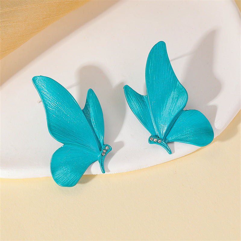 Butterfly Stud Earrings For Women In Simple Style, Zinc Alloy With Electroplated Gold Plating And Copper Ear Pins