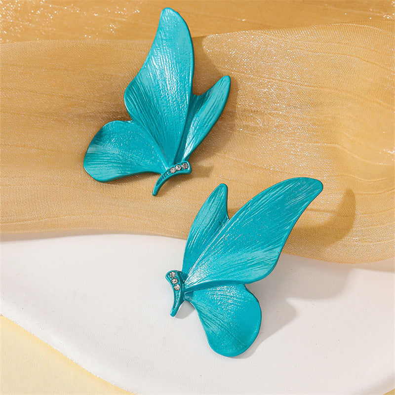 Butterfly Stud Earrings For Women In Simple Style, Zinc Alloy With Electroplated Gold Plating And Copper Ear Pins