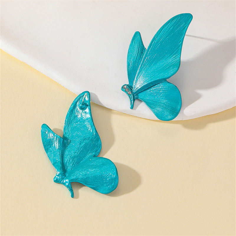 Butterfly Stud Earrings For Women In Simple Style, Zinc Alloy With Electroplated Gold Plating And Copper Ear Pins