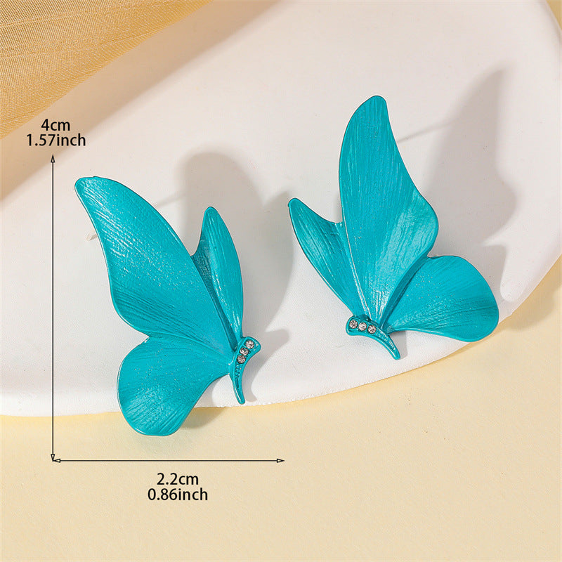 Butterfly Stud Earrings For Women In Simple Style, Zinc Alloy With Electroplated Gold Plating And Copper Ear Pins