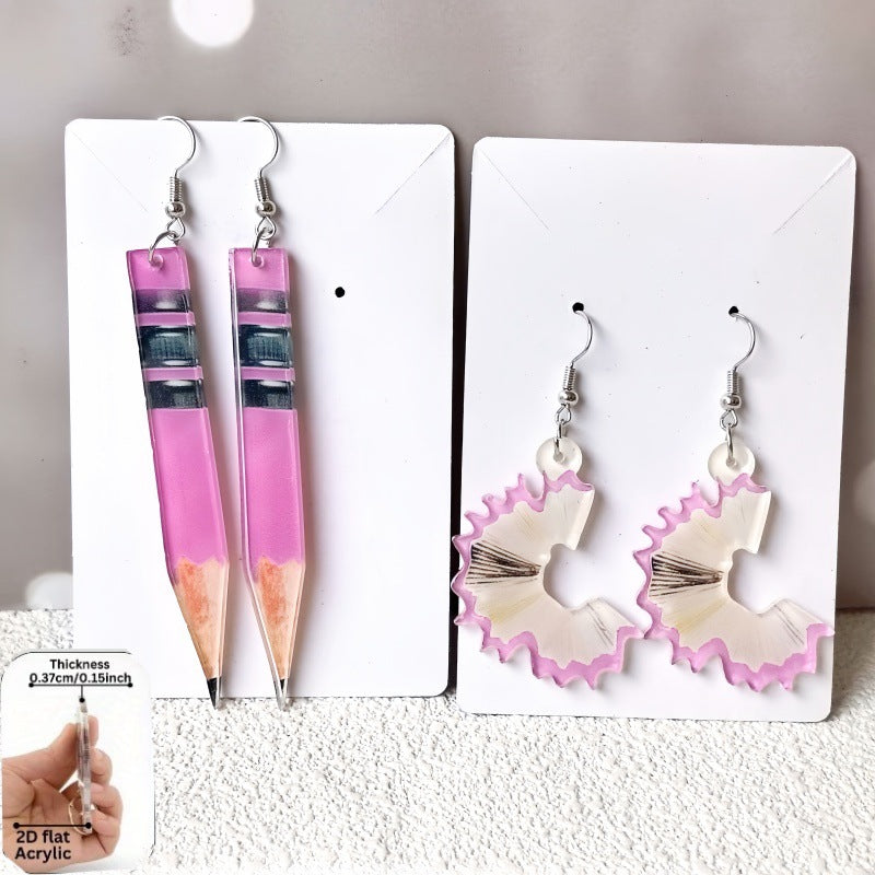 Cute Yellow Pencil Acrylic Earrings With Iron Ear Pins, Unisex Design