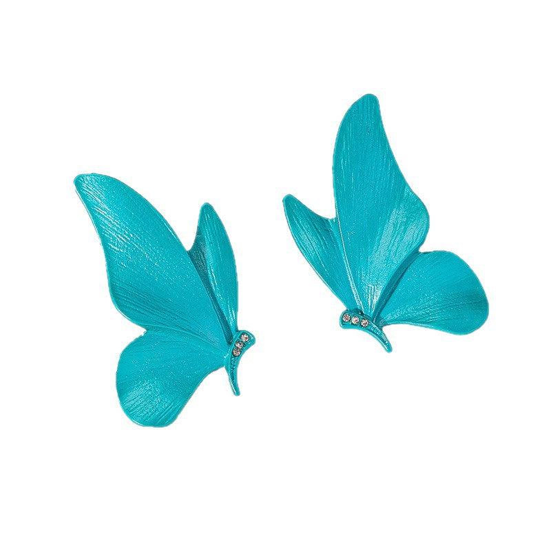 Butterfly Stud Earrings For Women In Simple Style, Zinc Alloy With Electroplated Gold Plating And Copper Ear Pins