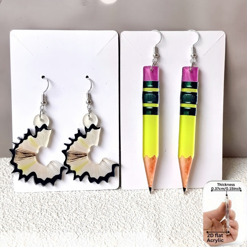 Cute Yellow Pencil Acrylic Earrings With Iron Ear Pins, Unisex Design