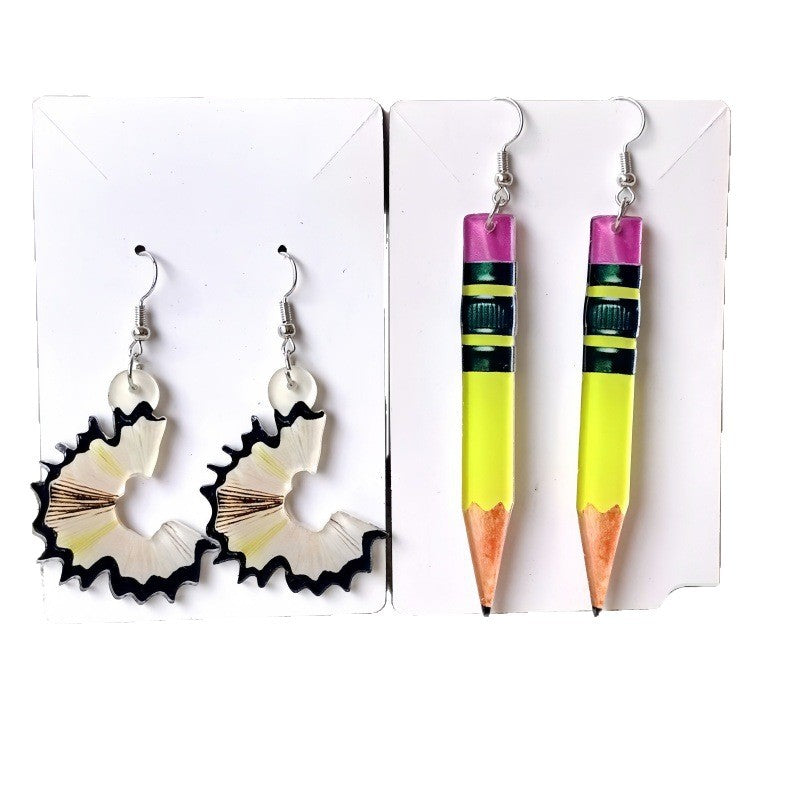 Cute Yellow Pencil Acrylic Earrings With Iron Ear Pins, Unisex Design