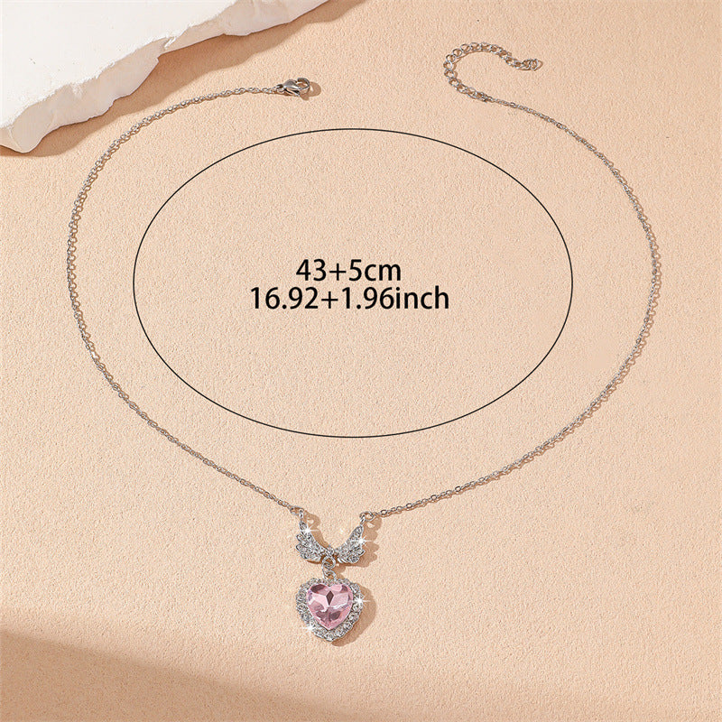 Heart Shape Natural Pink Ferroalloy Necklace With Rhinestones Pendant For Women