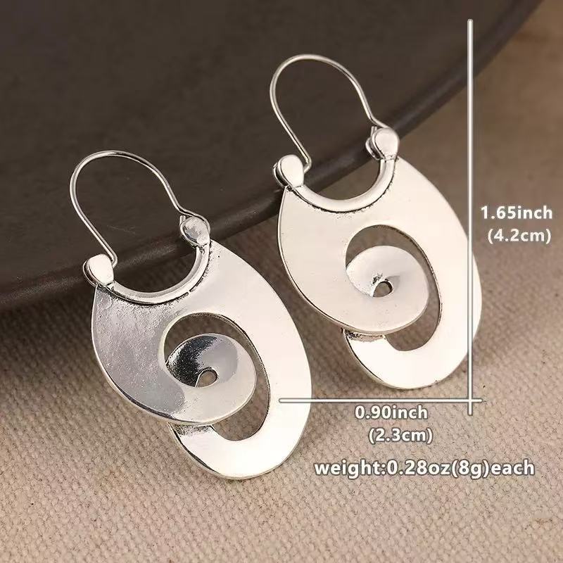 Bohemian Hammered Silver Alloy Earrings For Women Featuring Unique Symbol Design